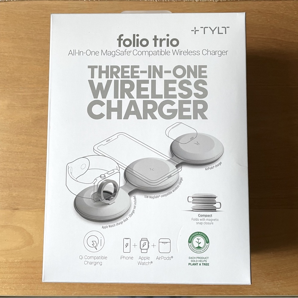 TYLT Folio Trio 15W MagSafe 3-in-1 Wireless Charger iPhone, Apple Watch, Airpod